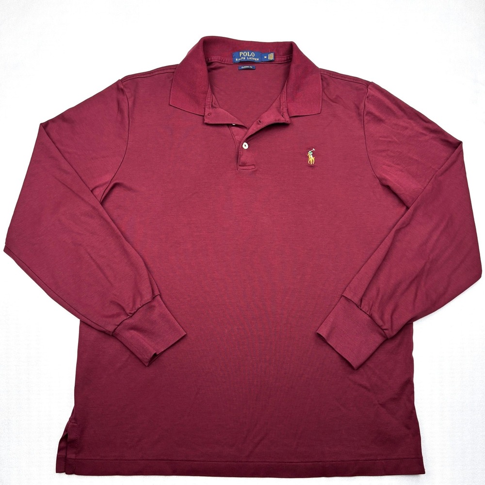 Polo Ralph Lauren Mens Medium Classic Fit Burgundy Long Sleeve Polo Shirt Pony